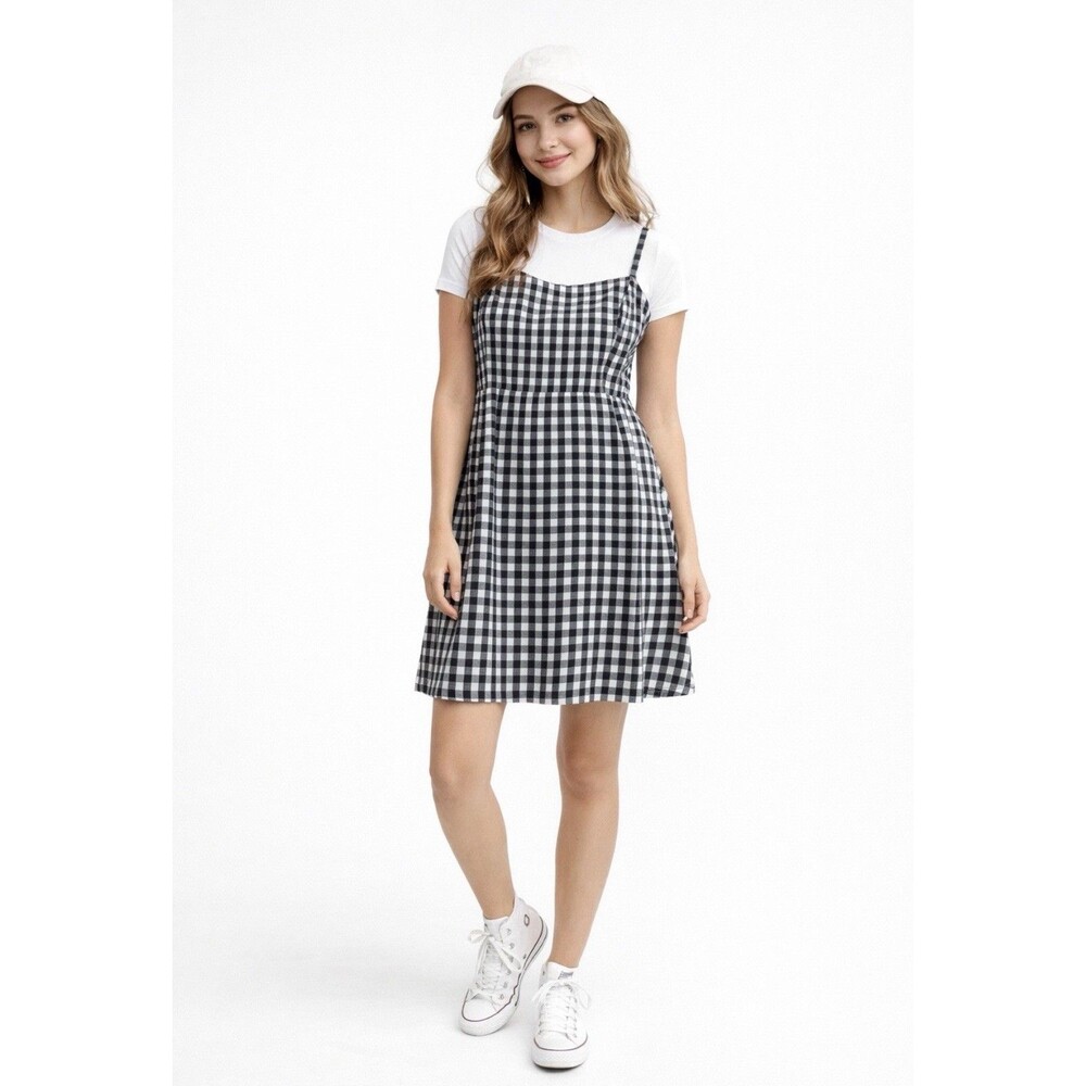 Hollister Black White Gingham Dress Size Large A-Line Summer Sundress Preppy
